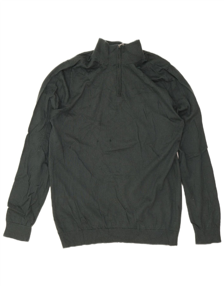 Marks & Spencer Herre Zip Neck Jumper Sweater Stor Grøn Merinould