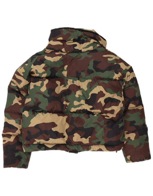 Benetton Womens Crop Oversized polstret jakke UK 6 XS Khaki Camouflage
