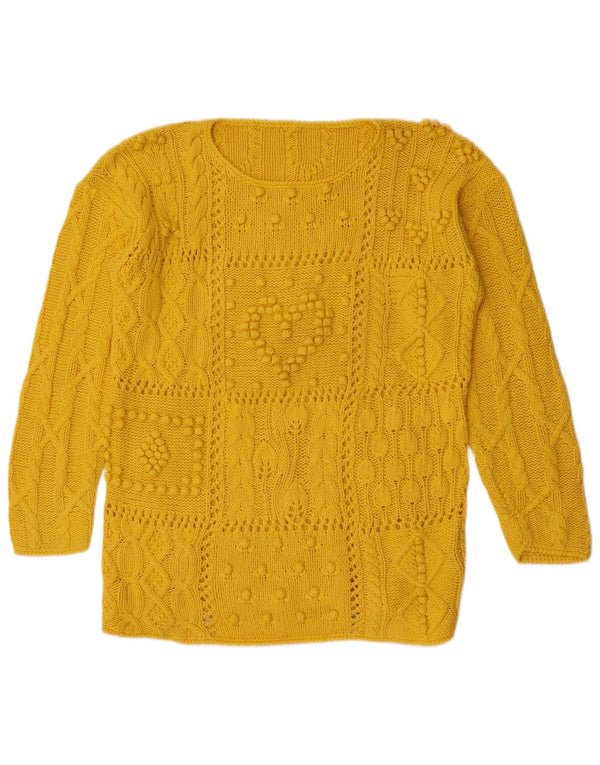 Vintage Dame Boat Neck Jumper Sweater UK 14 Medium Gul Bomuld