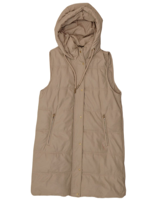 Zara Dame Hætte Oversized Polstret Gilet UK 6 XS Beige Polyester