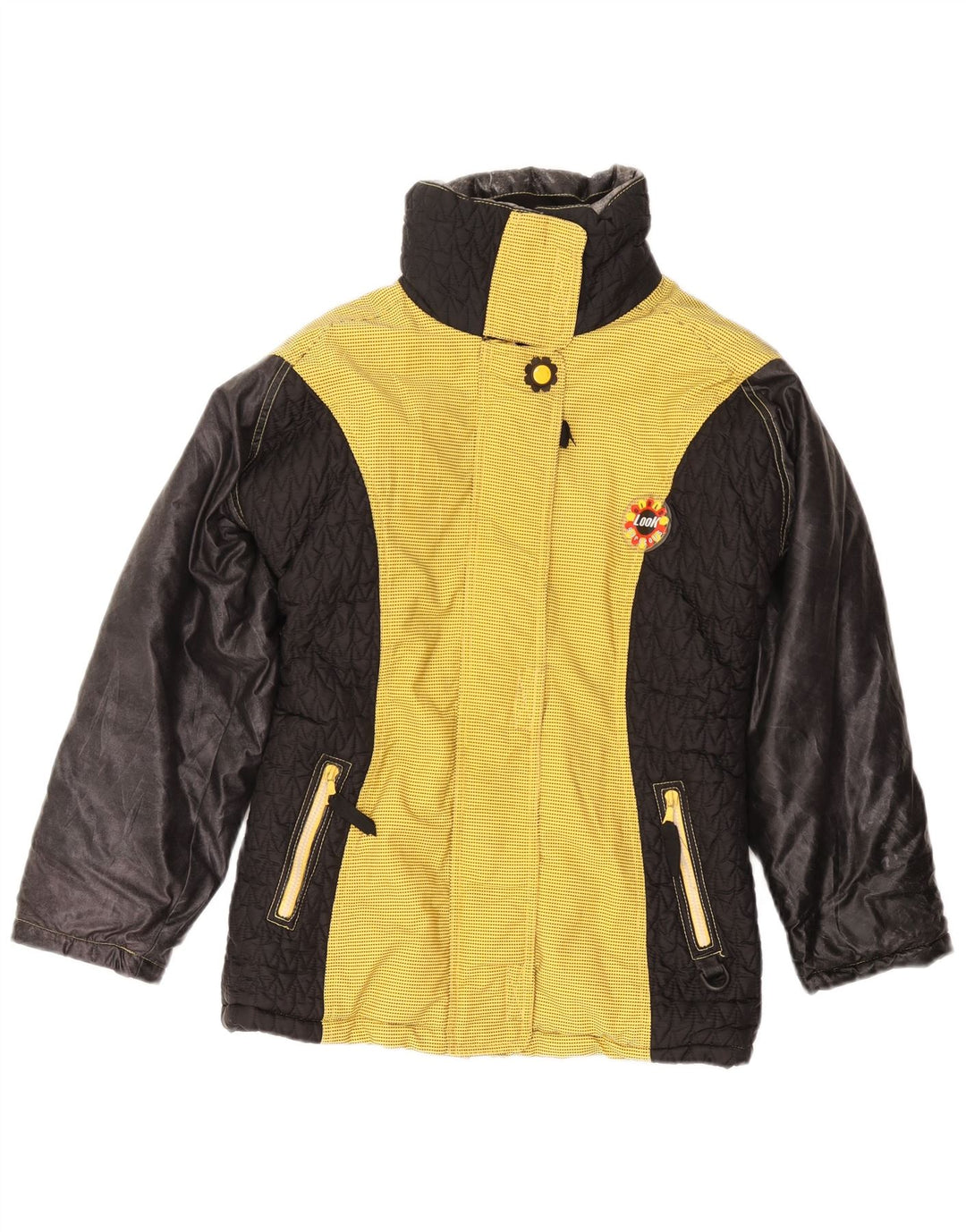 VINTAGE Dame Windbreaker Jacket UK 14 Medium Gul Colourblock Bomuld