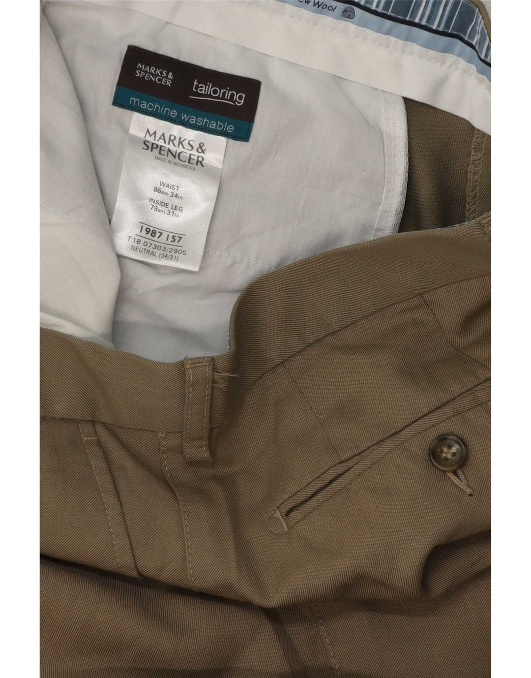 Marks & Spencer Herredragtbukser W34 L31 Beige Uld