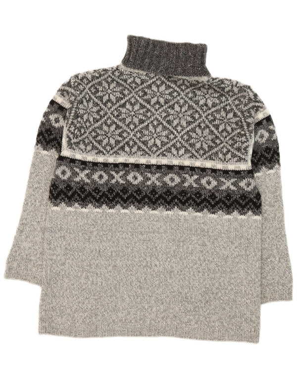 Vintage Dame Roll Neck Jumper Sweater UK 14 Medium Grey Fair Isle Akryl