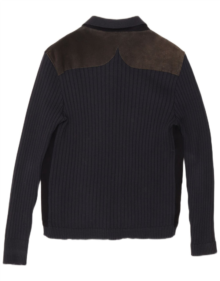 Vintage herre cardigan sweater Medium Navy Blue Colourblock