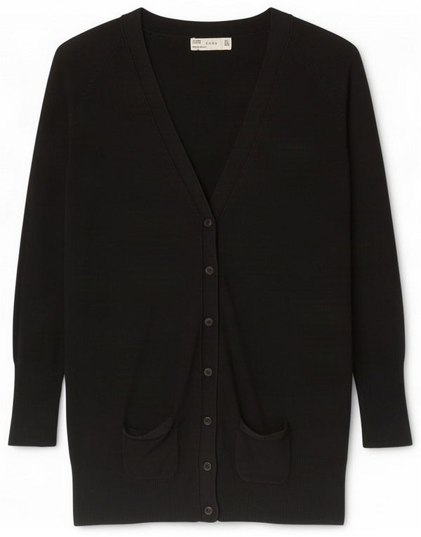 Zara Womens Cardigan Sweater UK 14 Large Black Cotton