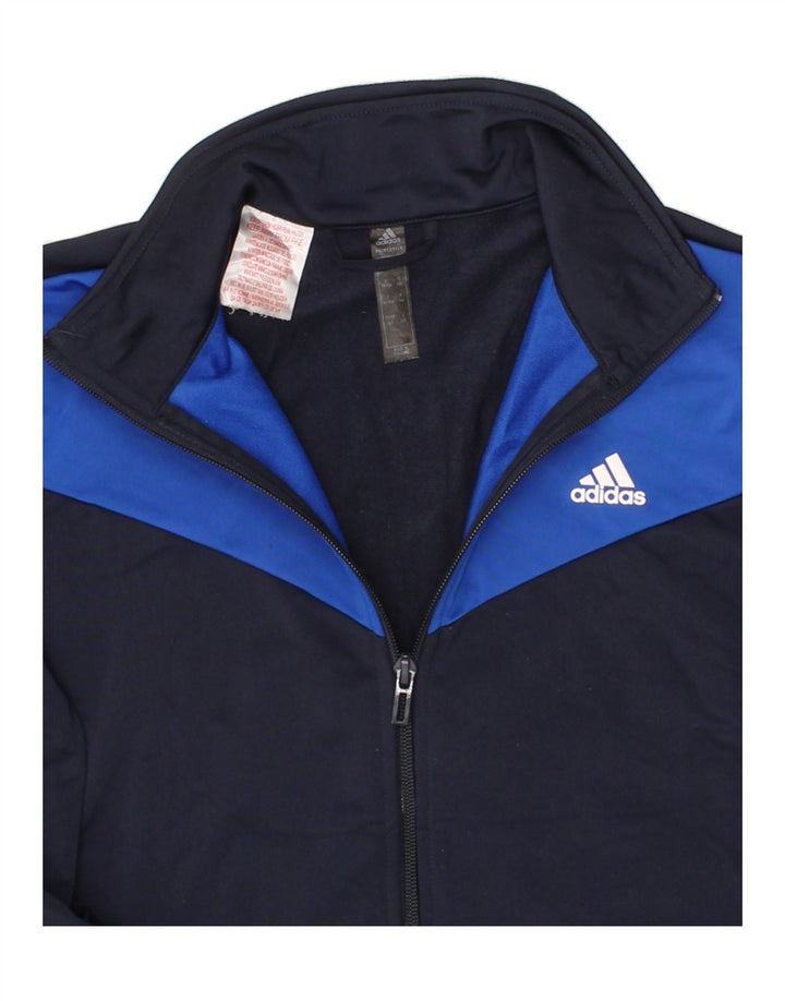 ADIDAS Boys Tracksuit Top Jacket 13-14 Years Navy Blue Colourblock Vintage Adidas and Second-Hand Adidas from Messina Hembry 