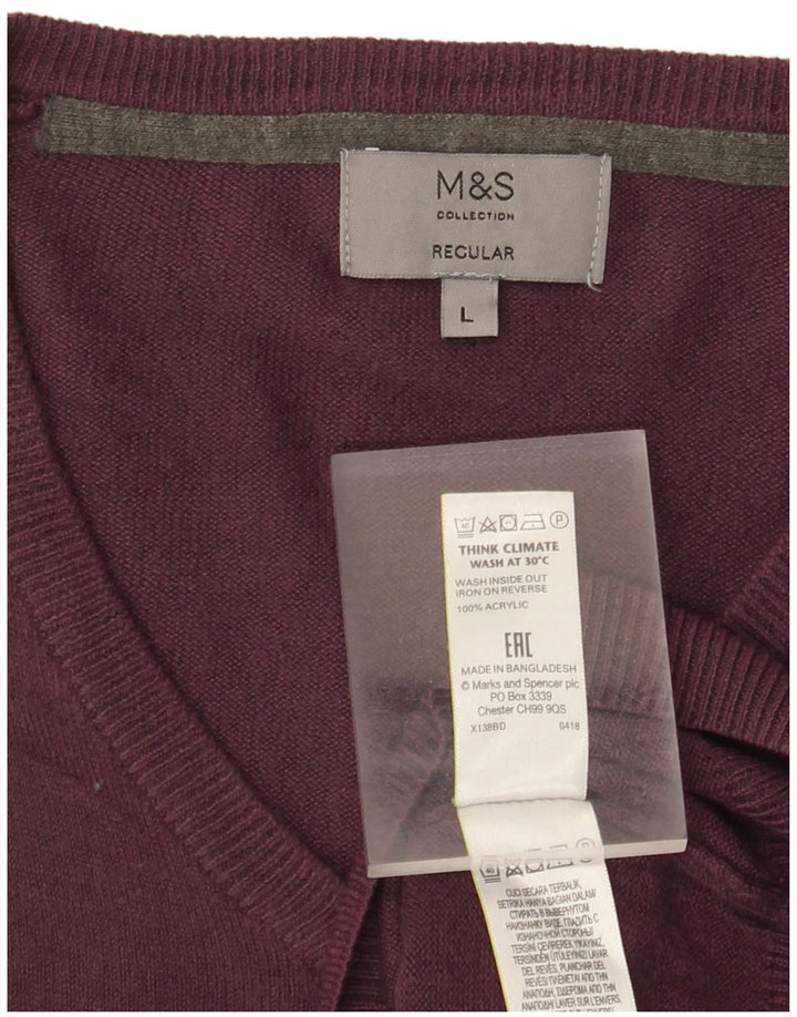 Marks & Spencer Herre Regular Fit V-hals sweater Stor lilla akryl