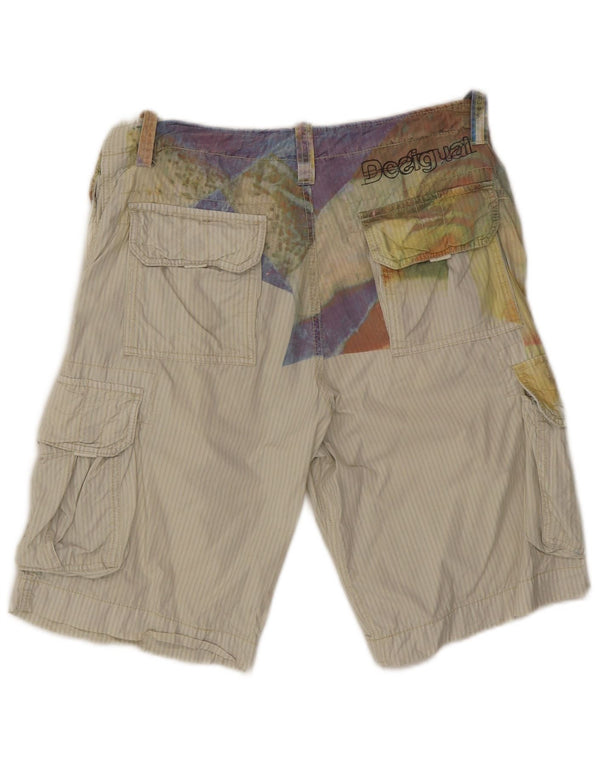 Desigual Herre Graphic Cargo Shorts EU 42 Medium W34 Beige Bomuld