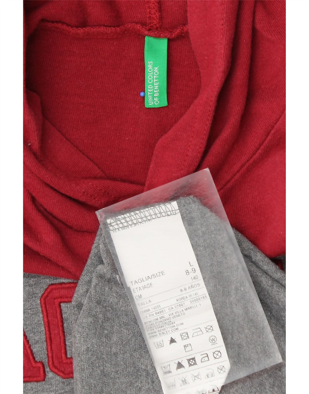 BENETTON Boys Graphic Top Long Sleeve 8-9 Years Large  Grey Colourblock