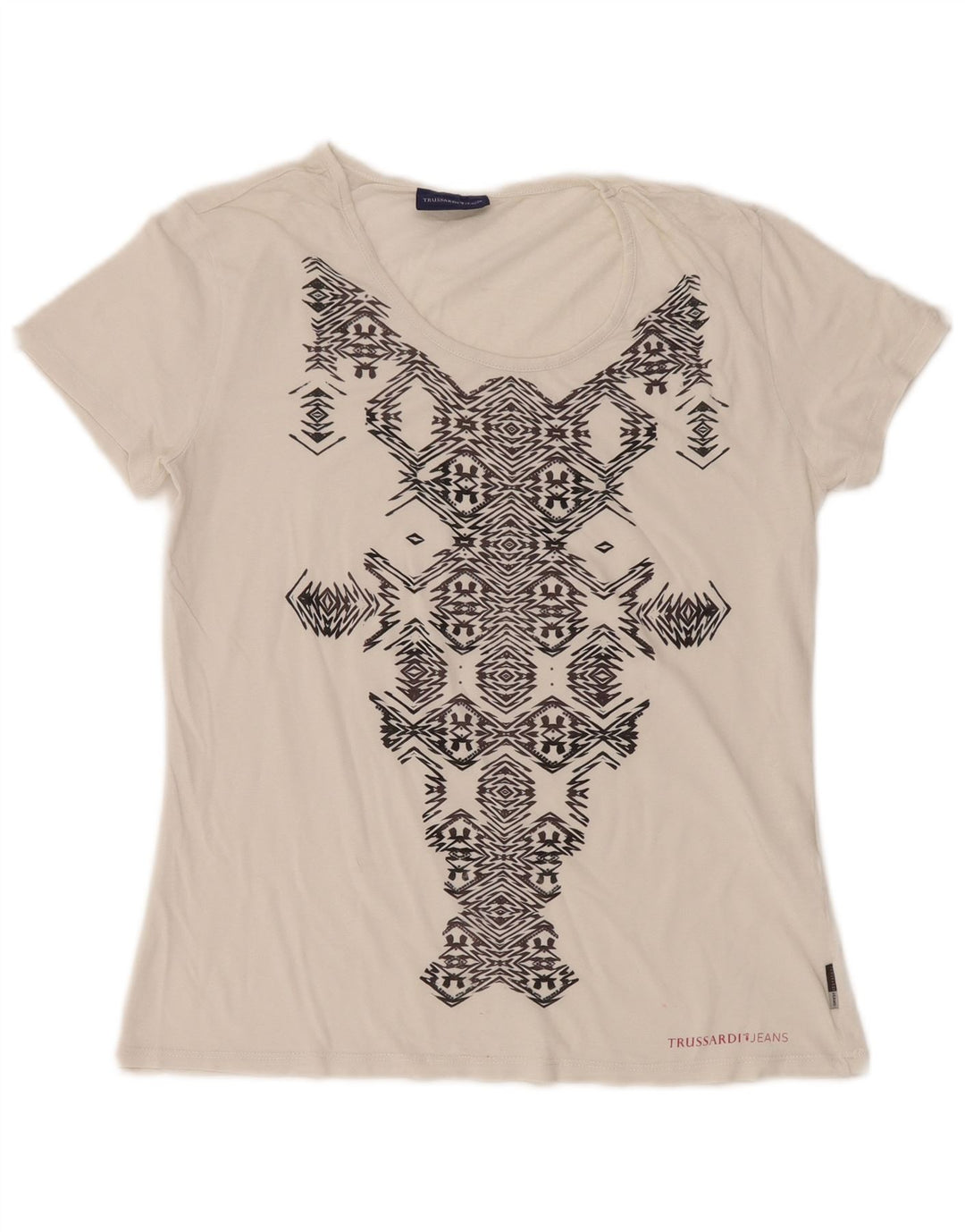 TRUSSARDI JEANS Grafisk T-shirt top til kvinder DK 14 Stor hvid geometrisk