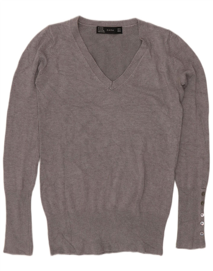Zara Dame V-hals sweater UK 10 Small Grå