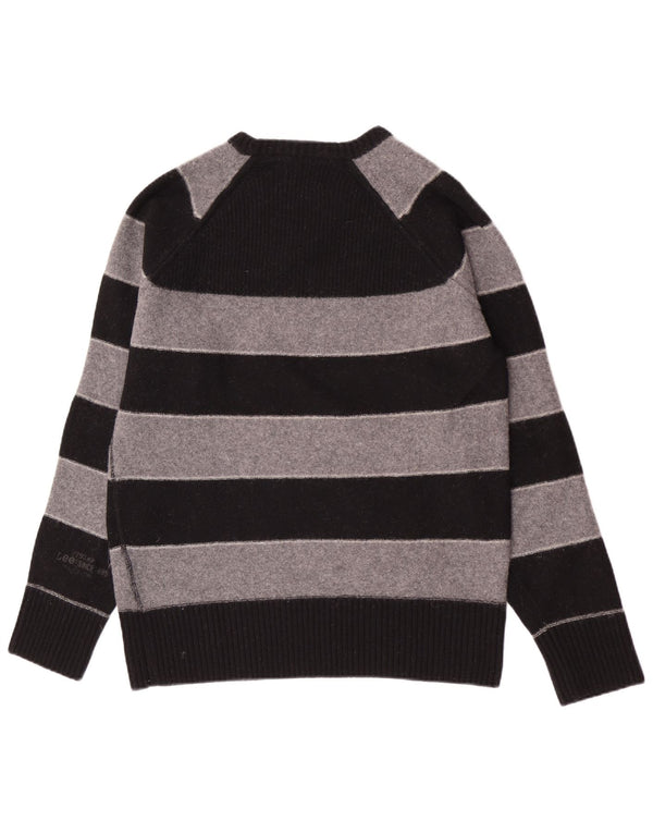 Lee Womens Boat Neck Jumper Sweater UK 16 Large Grå Stribet Virgin Wool