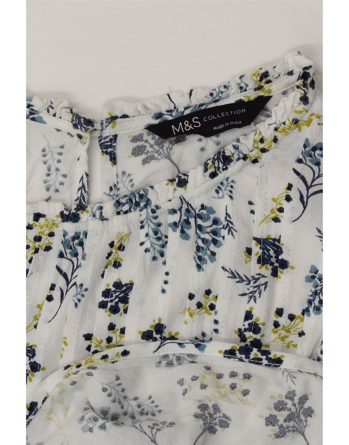 Marks & Spencer Dame Langærmet Bluse Top UK 14 Large White Floral