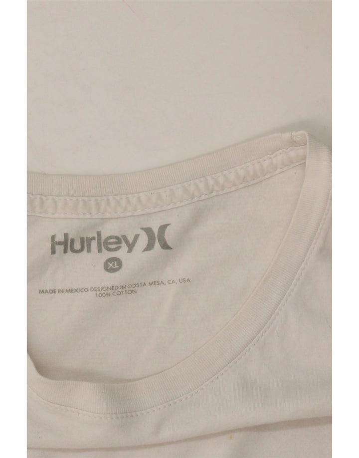 HURLEY Mens Graphic T-Shirt Top XL White Cotton Vintage Hurley and Second-Hand Hurley from Messina Hembry 