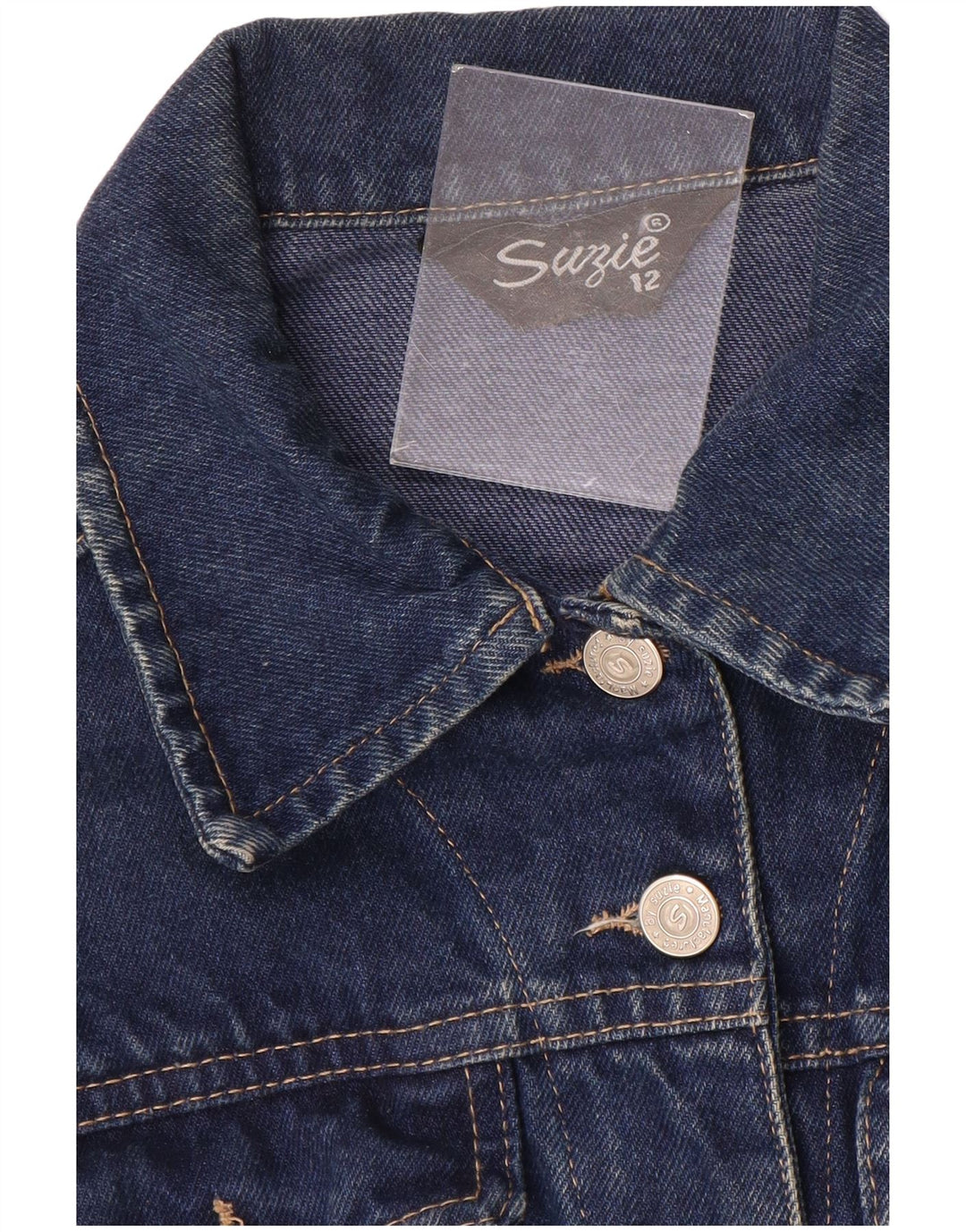 VINTAGE Dame denimjakke UK 12 Medium Navy Blue