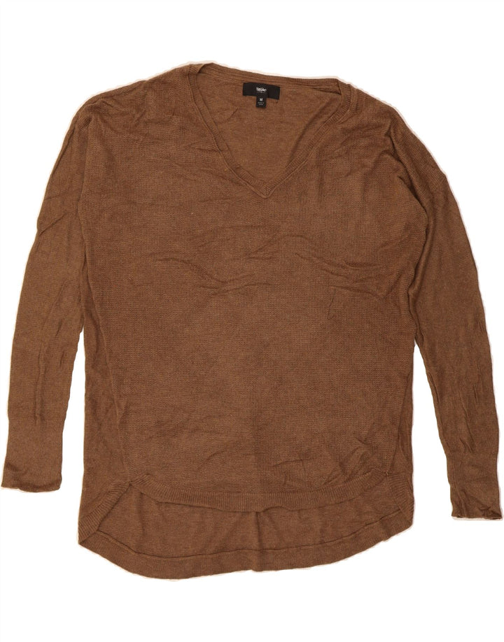 MOSSIMO Womens Oversized V-Neck Jumper Sweater UK 14 Medium Brown Nylon Vintage Mossimo and Second-Hand Mossimo from Messina Hembry 