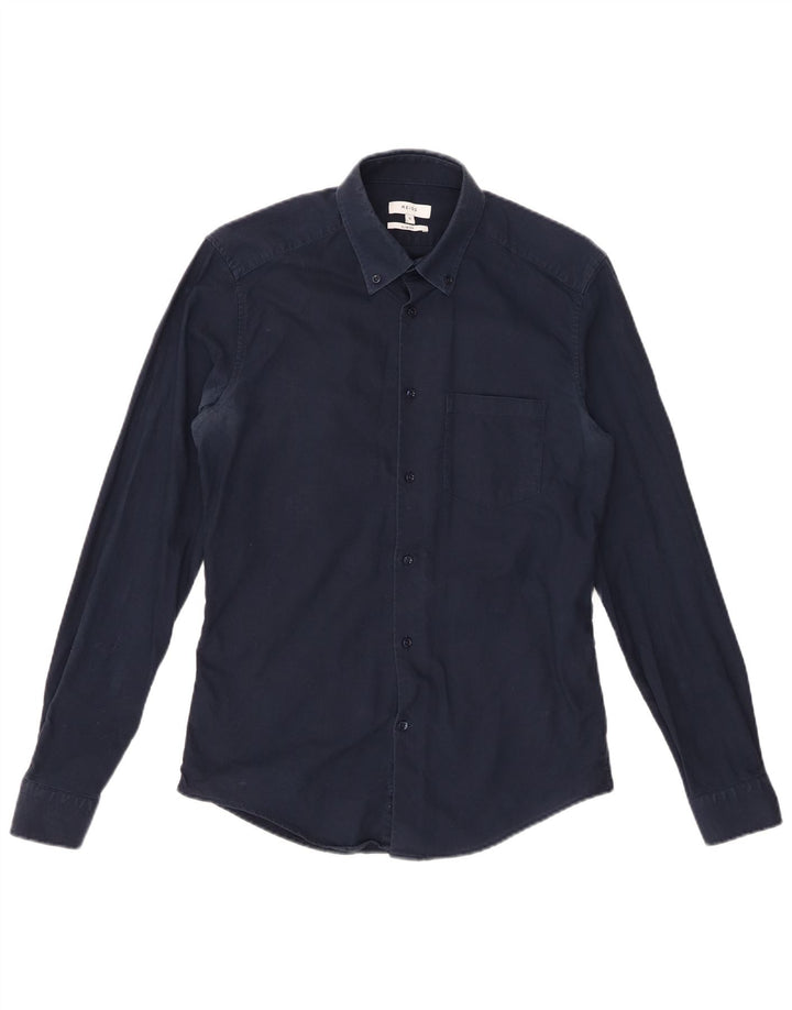 REISS Slim Fit-skjorte til mænd, lille marineblå bomuld