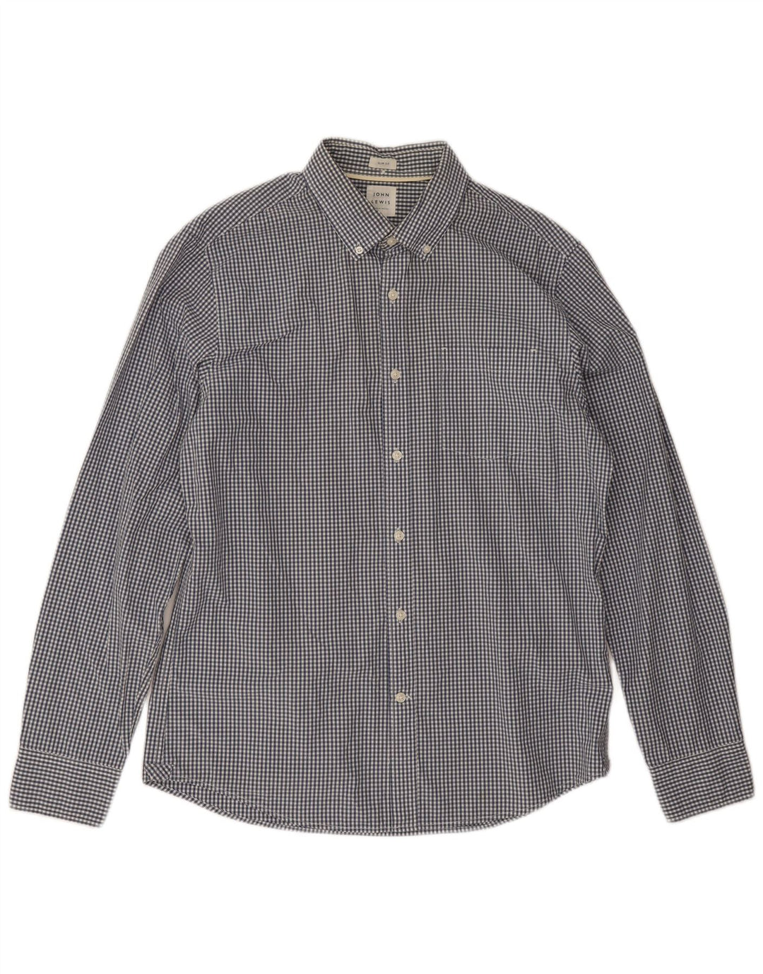 John Lewis Herre Slim Fit Skjorte Large Navy Blue Gingham Cotton
