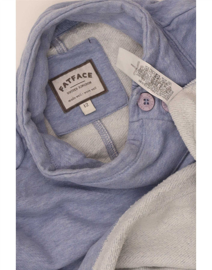 Fat Face Dame Button Neck Sweatshirt Jumper UK 12 Medium Blue Bomuld