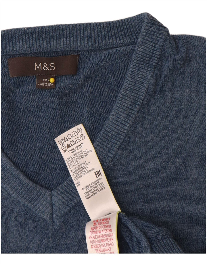 Marks & Spencer Herre V-hals sweater 3XL Blå Akryl