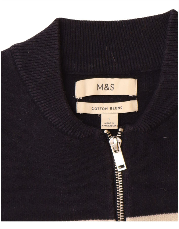 Marks & Spencer Herre Zip Neck Jumper Sweater Stor Marineblå Stribet