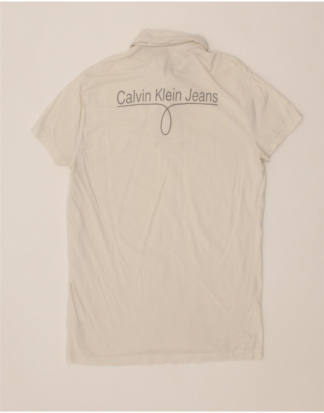 CALVIN KLEIN JEANS Mens Graphic Polo Shirt Medium White Cotton Vintage Calvin Klein Jeans and Second-Hand Calvin Klein Jeans from Messina Hembry 