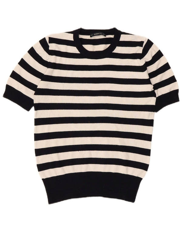 Zara Dame Jumper Sweater UK 12 Medium Sort Stribet