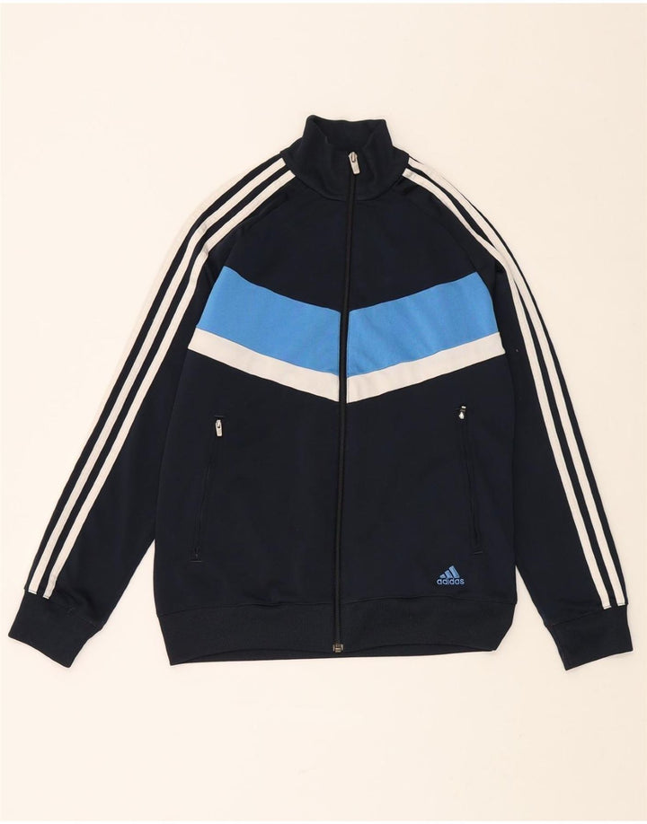 ADIDAS Boys Tracksuit Top Jacket 13-14 Years Navy Blue Colourblock