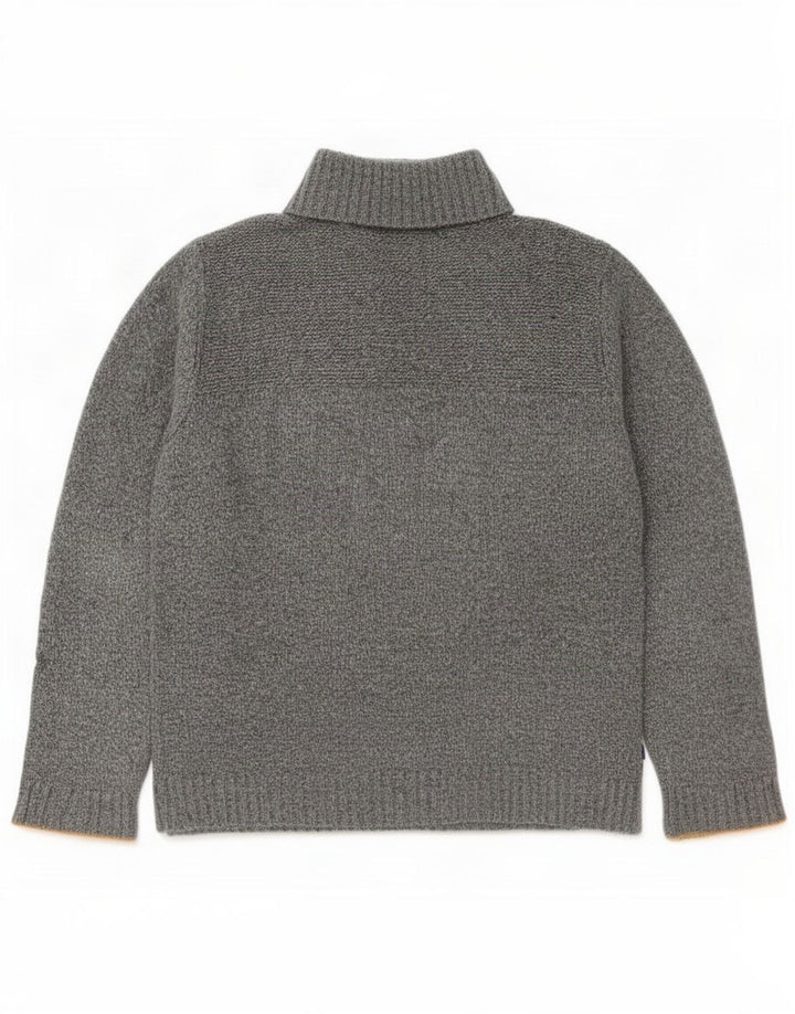 Fat Face Herre Button Neck Jumper Sweater Stor Grå Flecked Uld
