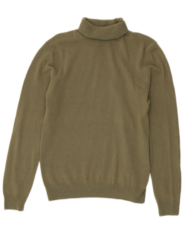 Benetton Dame Roll Neck Jumper Sweater UK 12 Medium Green Merino Wool