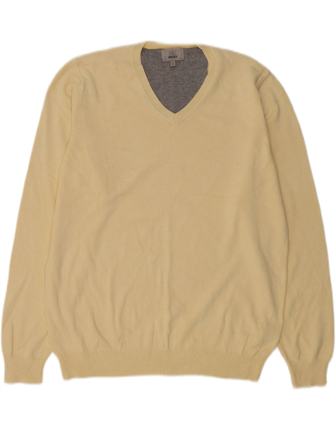 MARKS & SPENCER Herre Regular Fit V-hals sweater stor beige bomuld
