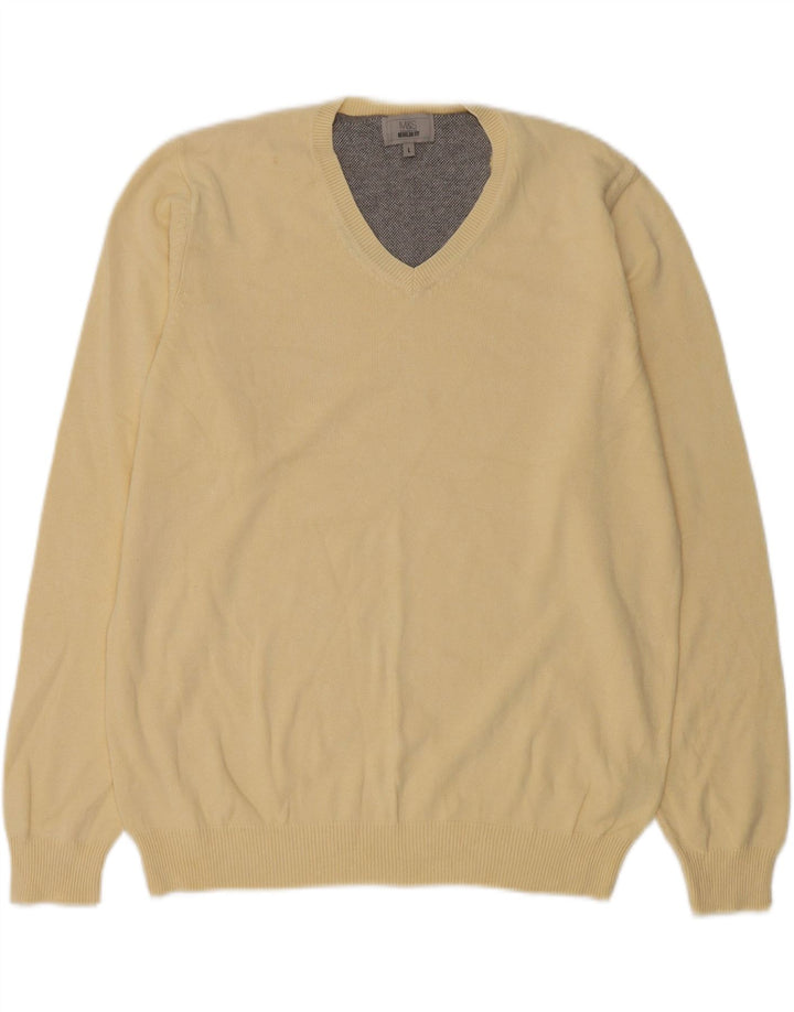 MARKS & SPENCER Herre Regular Fit V-hals sweater stor beige bomuld