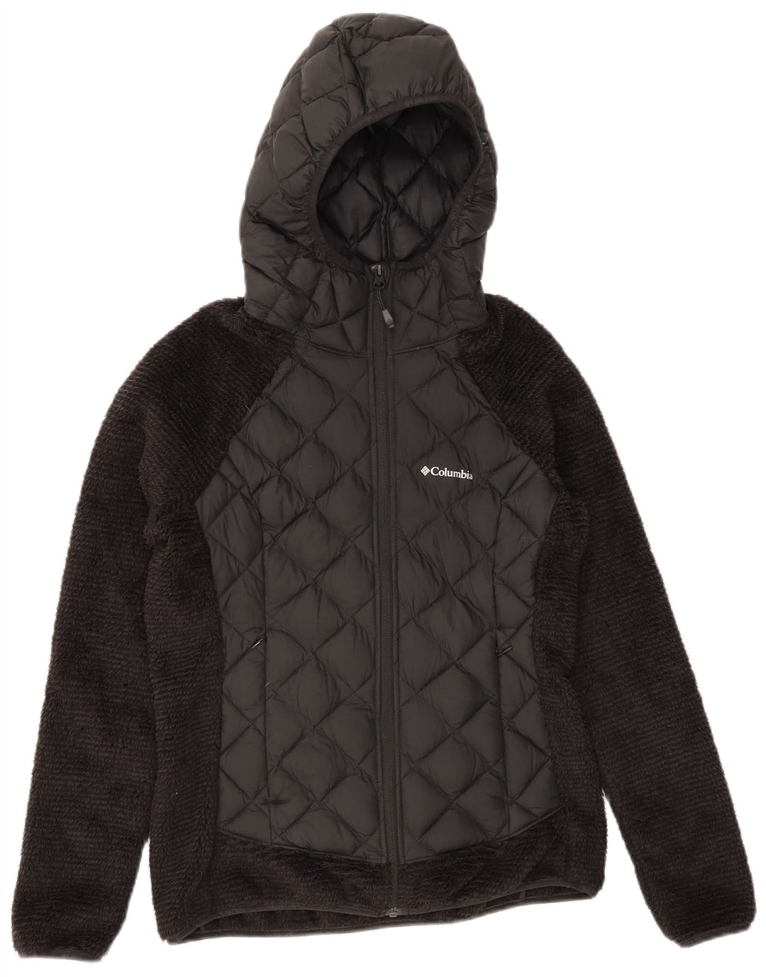 Columbia Dame Hætte Quiltet Fleecejakke UK 10 Lille Sort Polyester