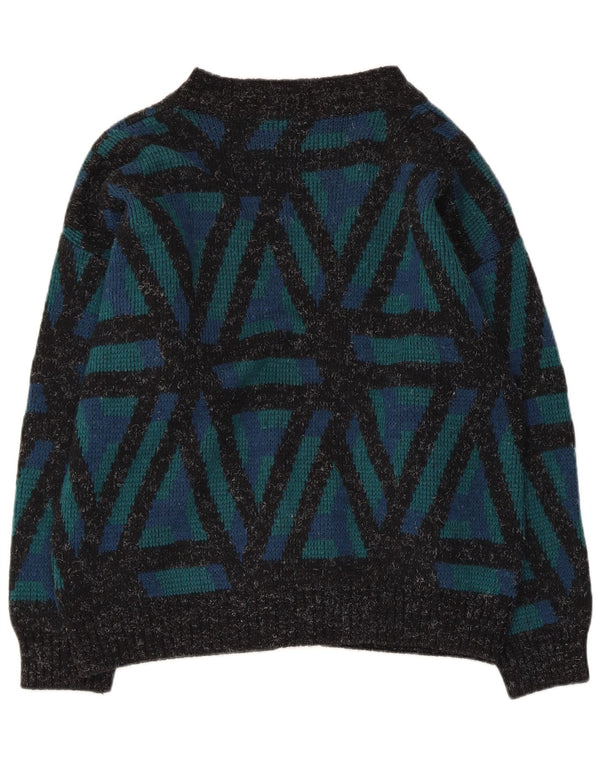 VINTAGE Dame Cardigan Sweater UK 18 XL Grøn Geometrisk