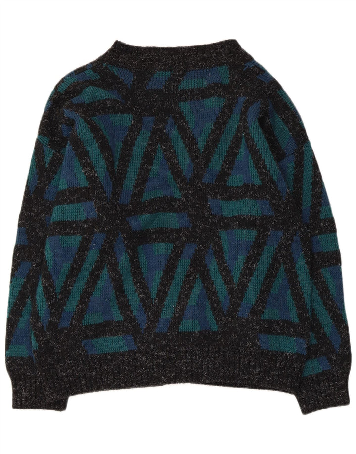 VINTAGE Dame Cardigan Sweater UK 18 XL Grøn Geometrisk