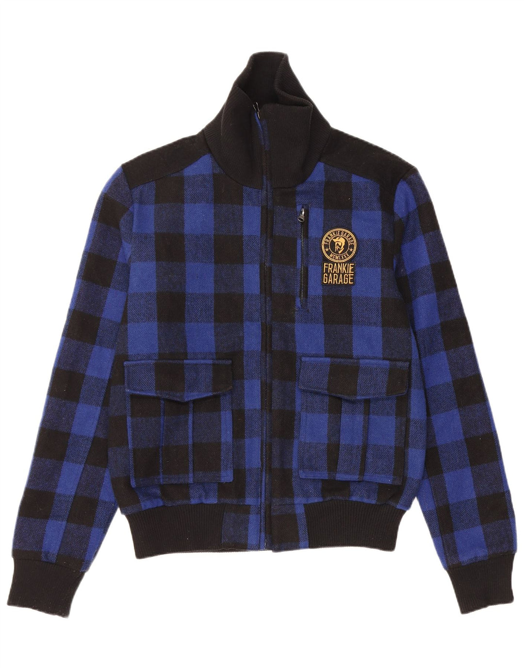 FRANKIE GARAGE Bomberjakke til mænd UK 38 Medium Blue Gingham Polyester