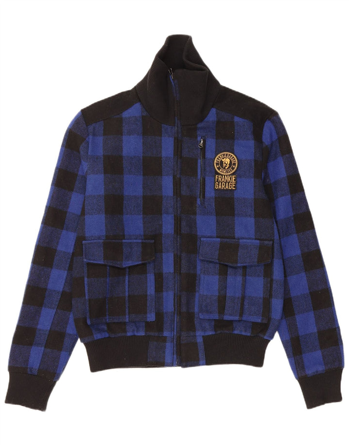 FRANKIE GARAGE Bomberjakke til mænd UK 38 Medium Blue Gingham Polyester