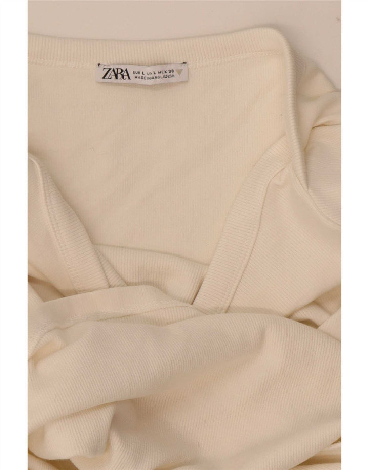 Zara Womens Crop Top Langærmet UK 14 Large White