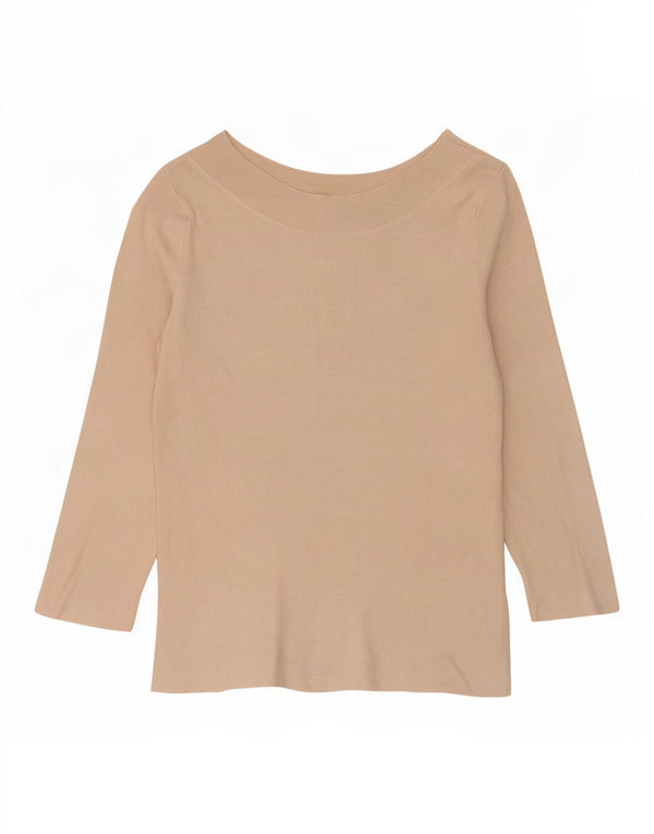 Oasis Womens Crop Top 3/4 ærme UK 12 Medium Beige Viscose