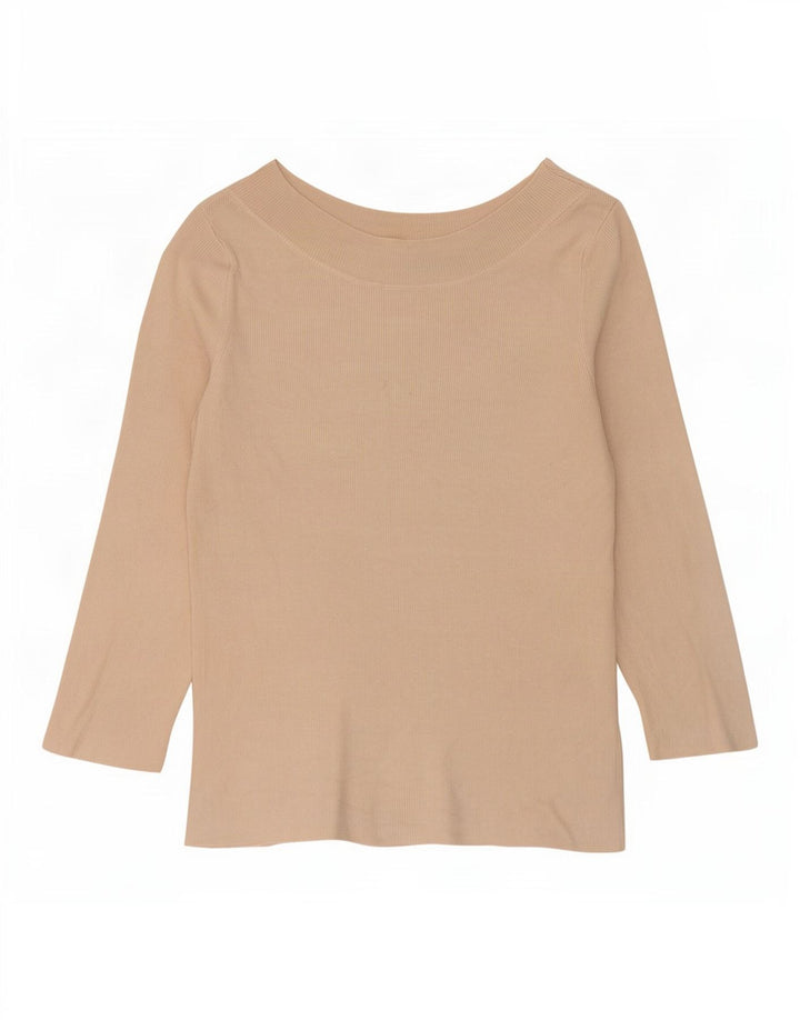 Oasis Womens Crop Top 3/4 ærme UK 12 Medium Beige Viscose