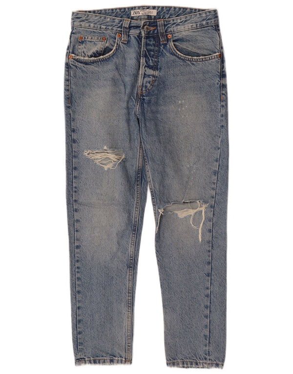 Zara Herre Distressed Straight Jeans EU 36 XS W29 L26 Blå Bomuld