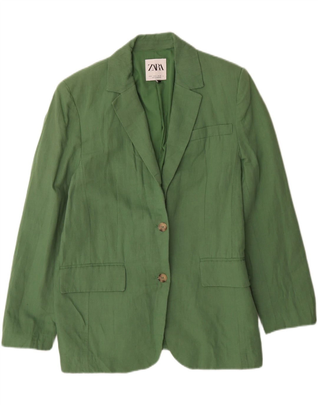 Zara Dame 2 Button Oversized Blazer Jacket UK 10 Small Green Linen