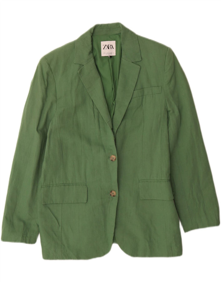 Zara Dame 2 Button Oversized Blazer Jacket UK 10 Small Green Linen