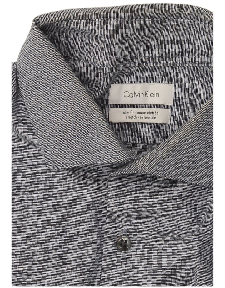 Calvin Klein Herre Slim Fit Skjorte Stor Marineblå Geometrisk