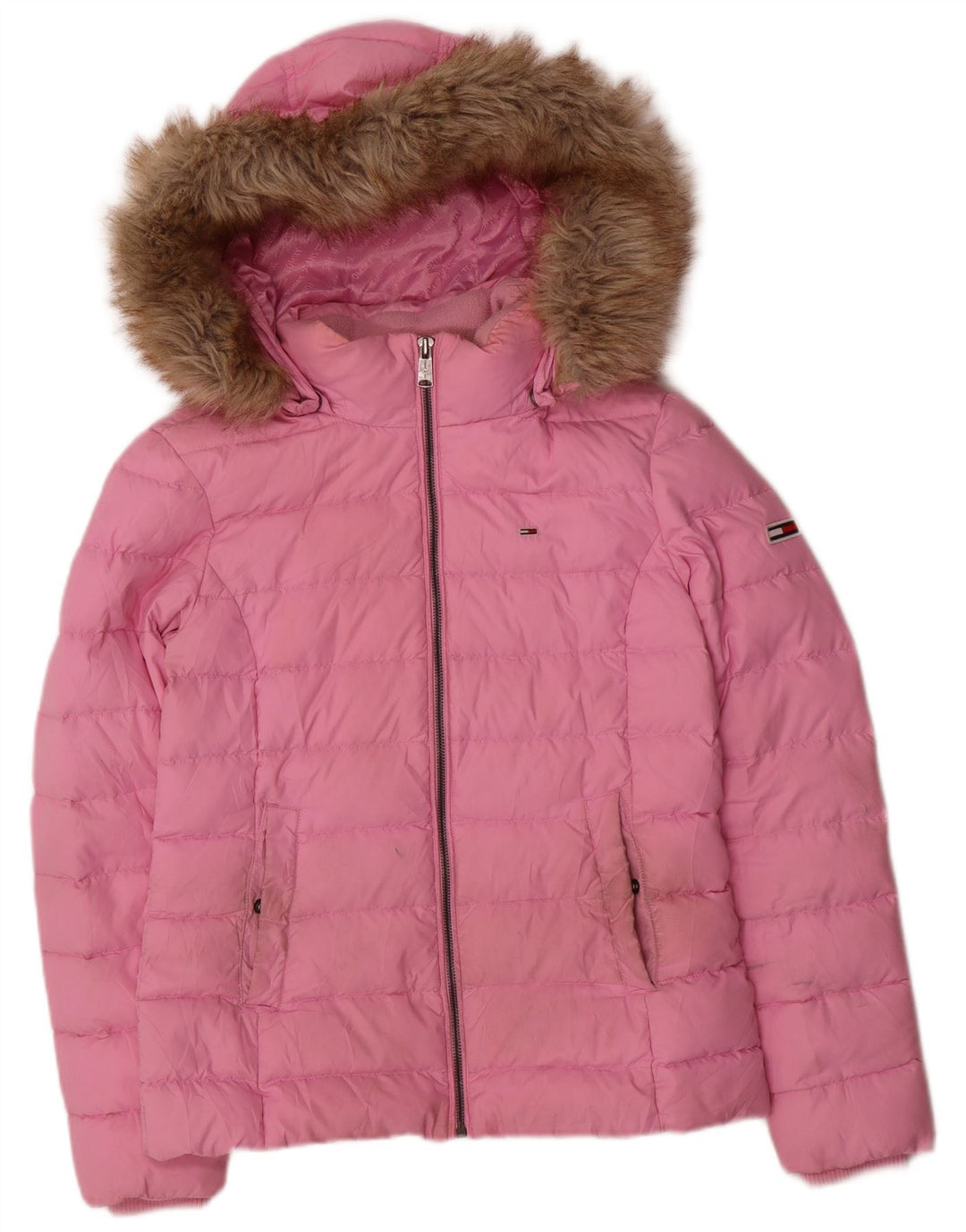 Tommy Hilfiger, polstret hættejakke til kvinder UK 10 Small Pink Polyester