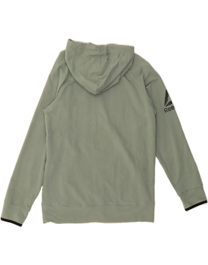 REEBOK Mens Graphic Hoodie Jumper Small Green Cotton Vintage Reebok and Second-Hand Reebok from Messina Hembry 