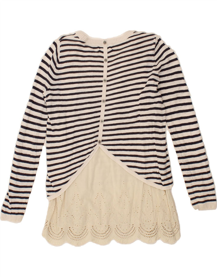 FAT FACE Womens Crew Neck Jumper Sweater UK 10 Small Beige Striped Vintage Fat Face and Second-Hand Fat Face from Messina Hembry 