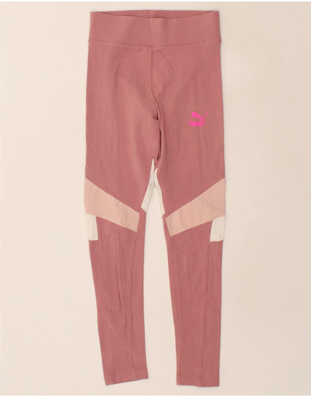 PUMA Womens Leggings UK 8 Small Pink Colourblock Cotton Vintage Puma and Second-Hand Puma from Messina Hembry 