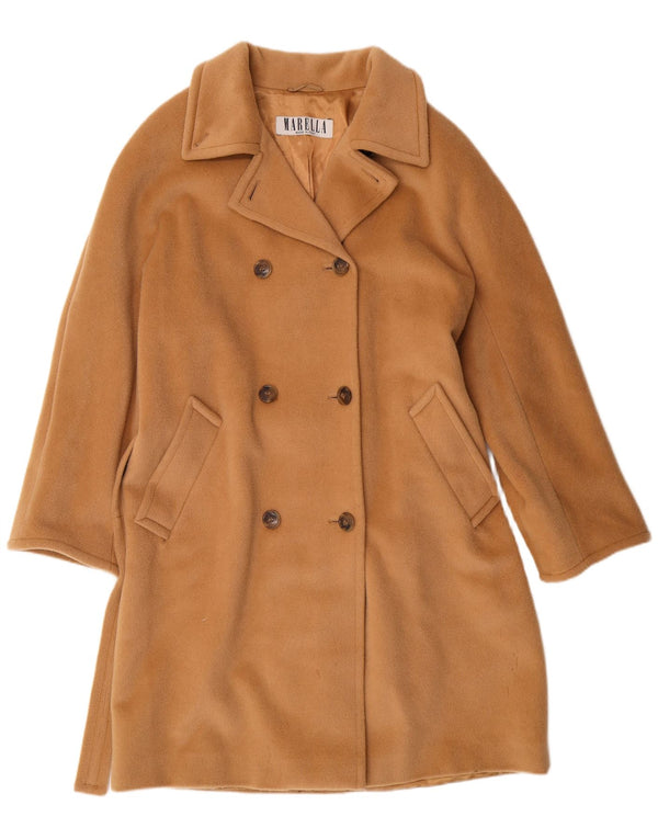 MARELLA Dame Dobbeltradet Frakke UK 12 Medium Beige Virgin Wool Classic