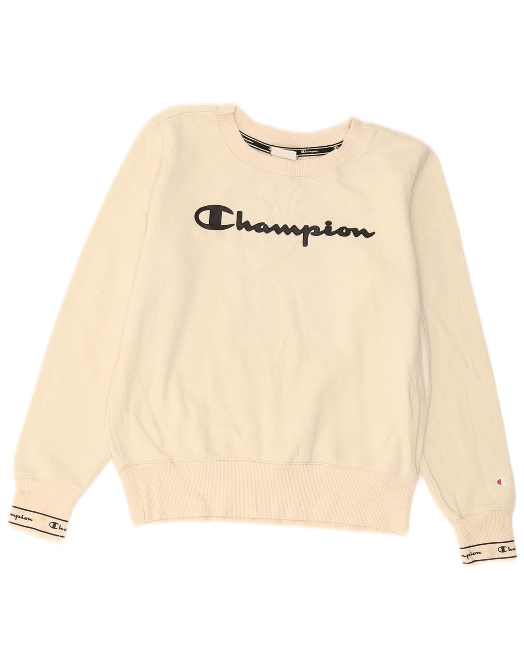 Champion Dame Grafisk Oversized Sweatshirt Jumper UK 10 Small Off White